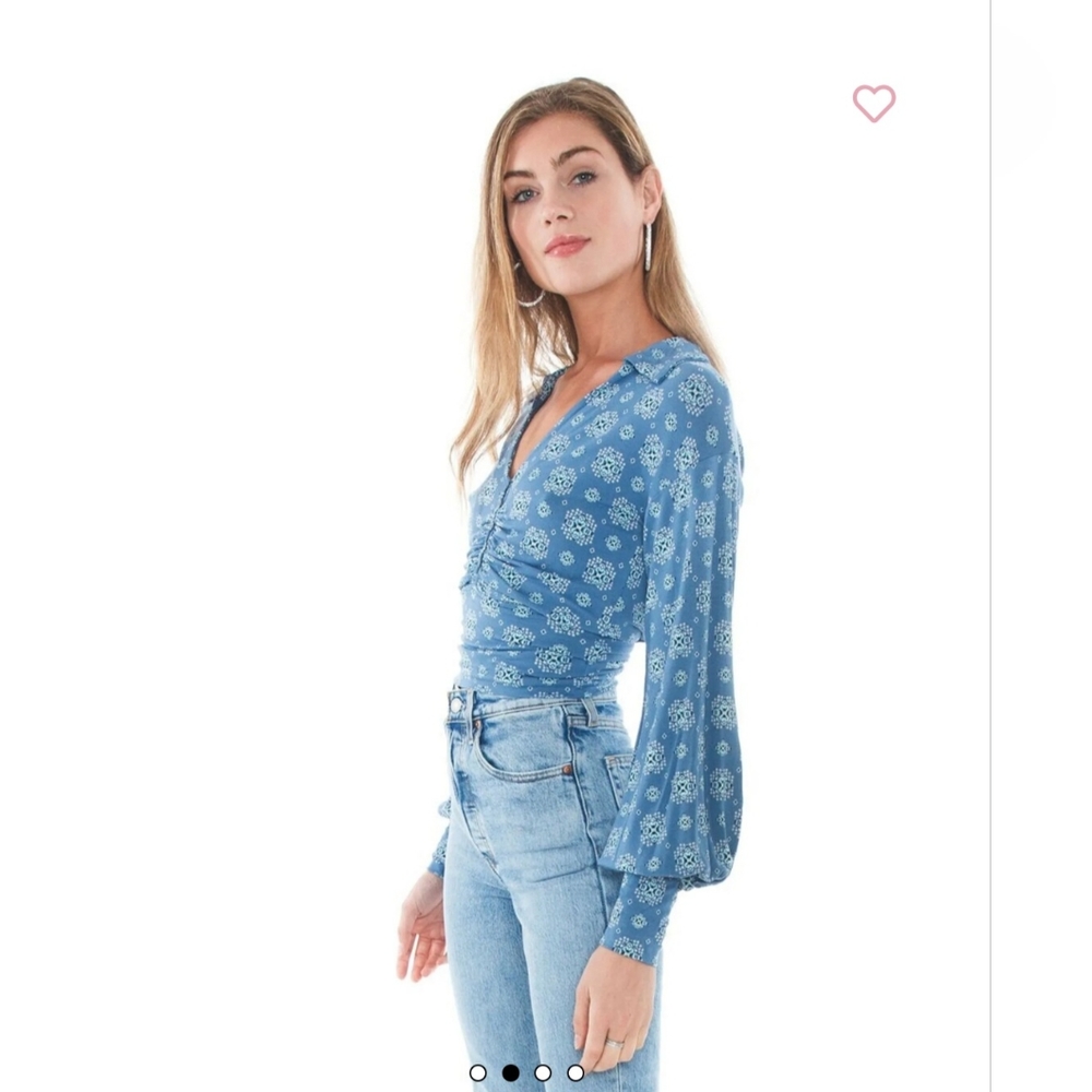 Free People Sydney’s Printed Top - Blue -‎ Size XS - Picture 11 of 12